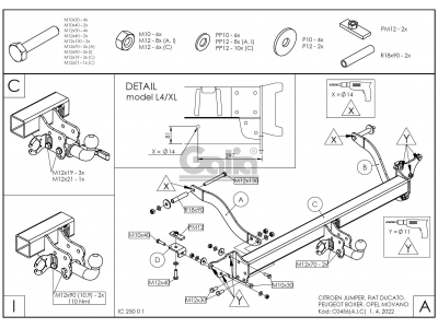 Фаркоп оцинкованный Galia шар A для Peugeot Boxer/Citroen Jumper/Fiat Ducato 2006-2021 C045A