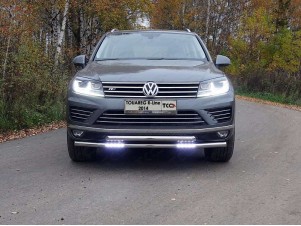 Защита передняя двойная с ДХО 60-60 мм для Volkswagen Touareg R-Line № VWTOUARRL14-10